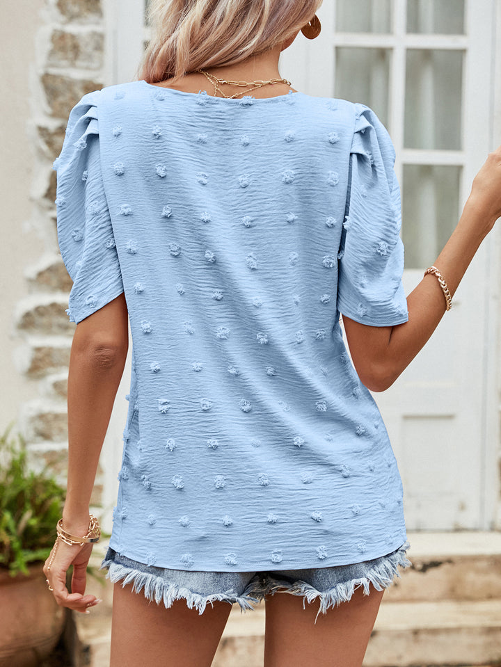 Swiss Dot Short Puff Sleeve Top | Trendsi