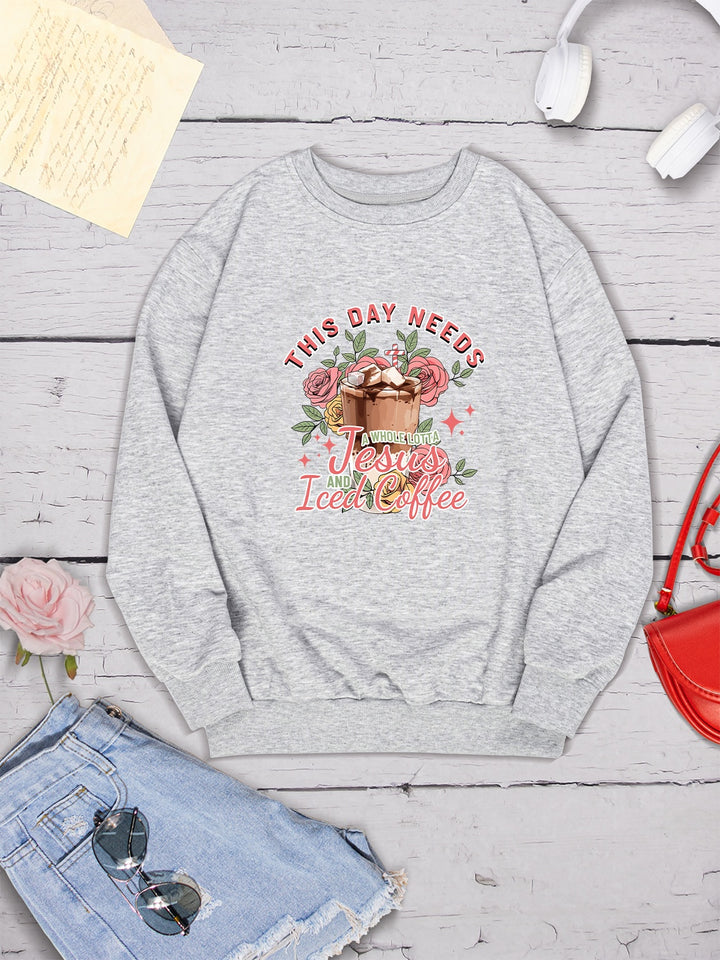 Letter Graphic Round Neck Sweatshirt | Trendsi