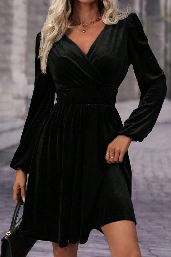 Surplice Long Sleeve Velvet Dress | Trendsi