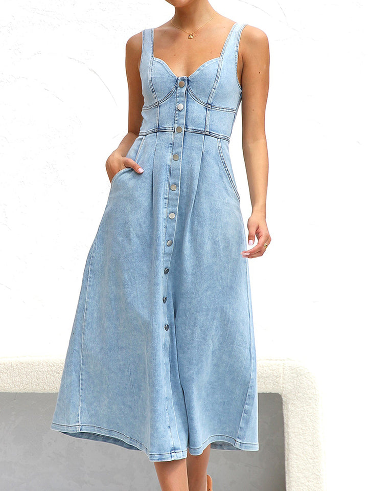 Sweetheart Neck Wide Strap Denim Dress | Trendsi