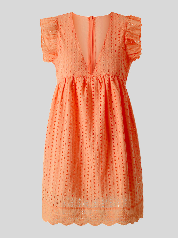 Ruffled Eyelet Cap Sleeve Mini Dress | Trendsi