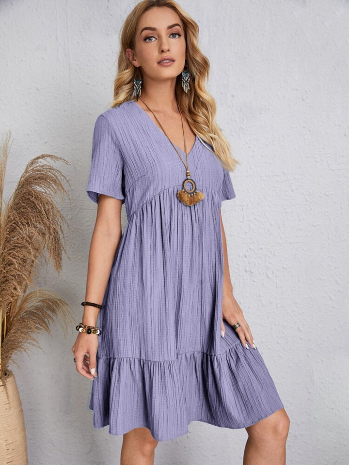 Full Size V-Neck Short Sleeve Dress | Trendsi