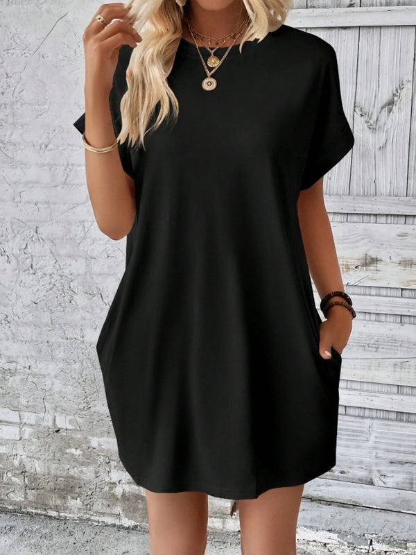 Pocketed Round Neck Short Sleeve Dress | Trendsi