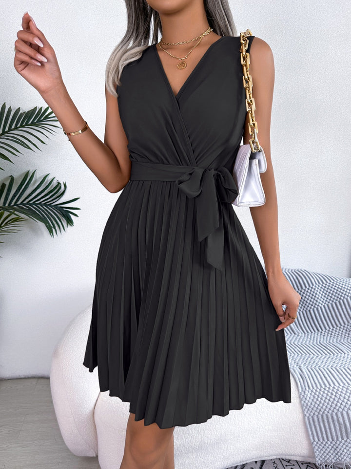 Tied Surplice Sleeveless Pleated Dress | Trendsi