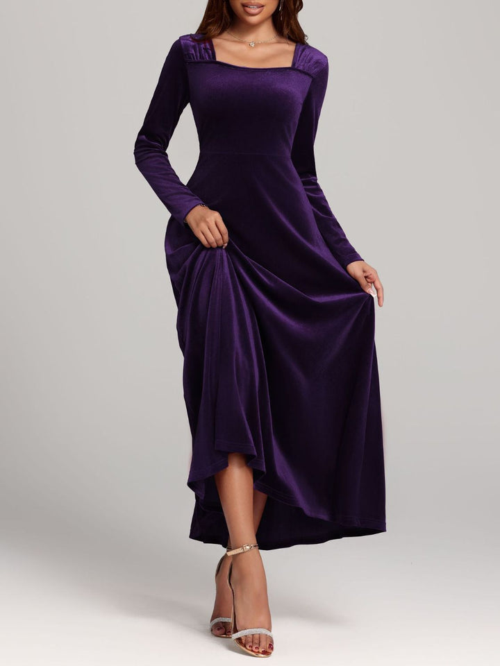 Square Neck Long Sleeve Velvet Dress | Trendsi