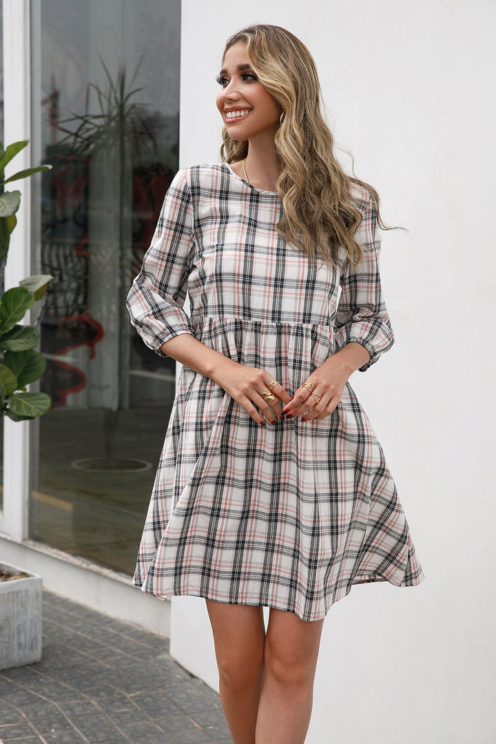 Plaid Round Neck Mini Dress | Trendsi