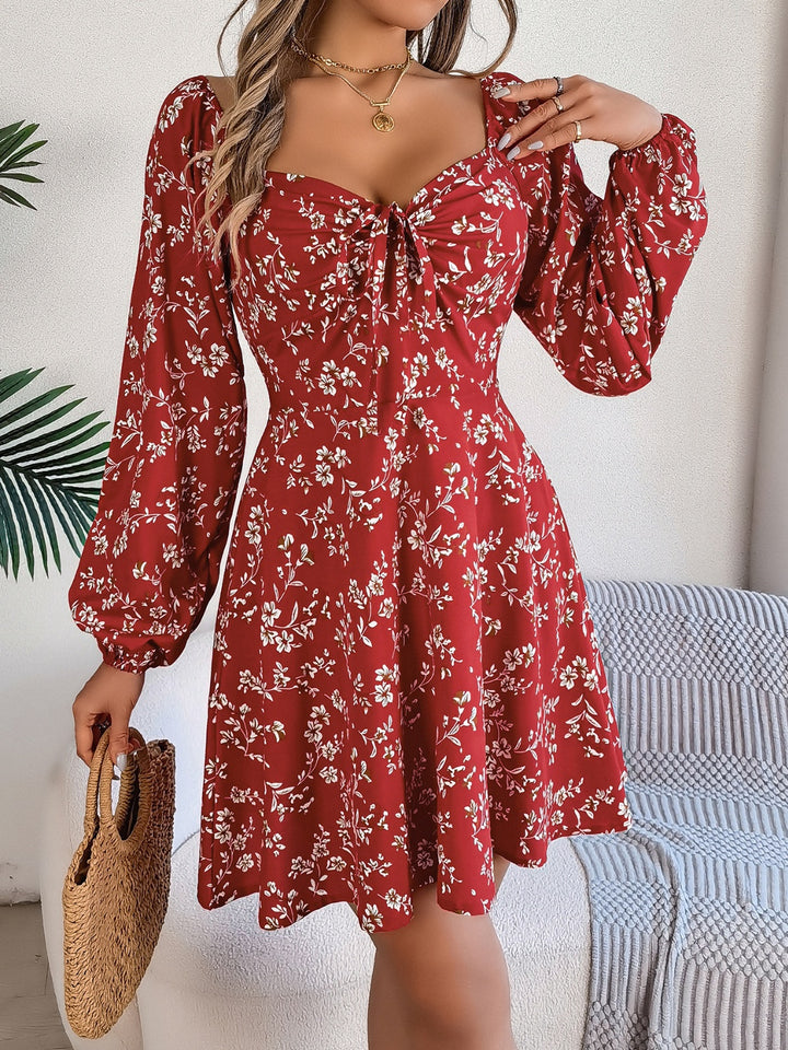 Printed Sweetheart Neck Balloon Sleeve Mini Dress | Trendsi