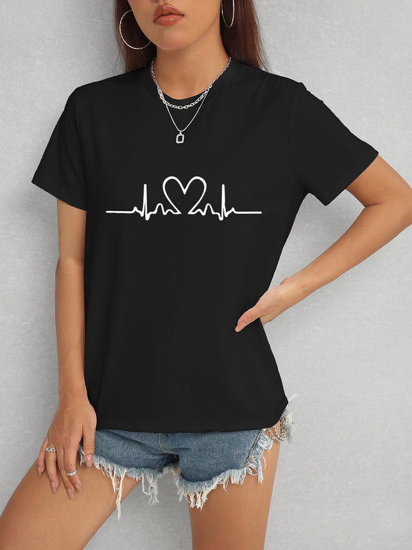 Heart Round Neck Short Sleeve T-Shirt | Trendsi