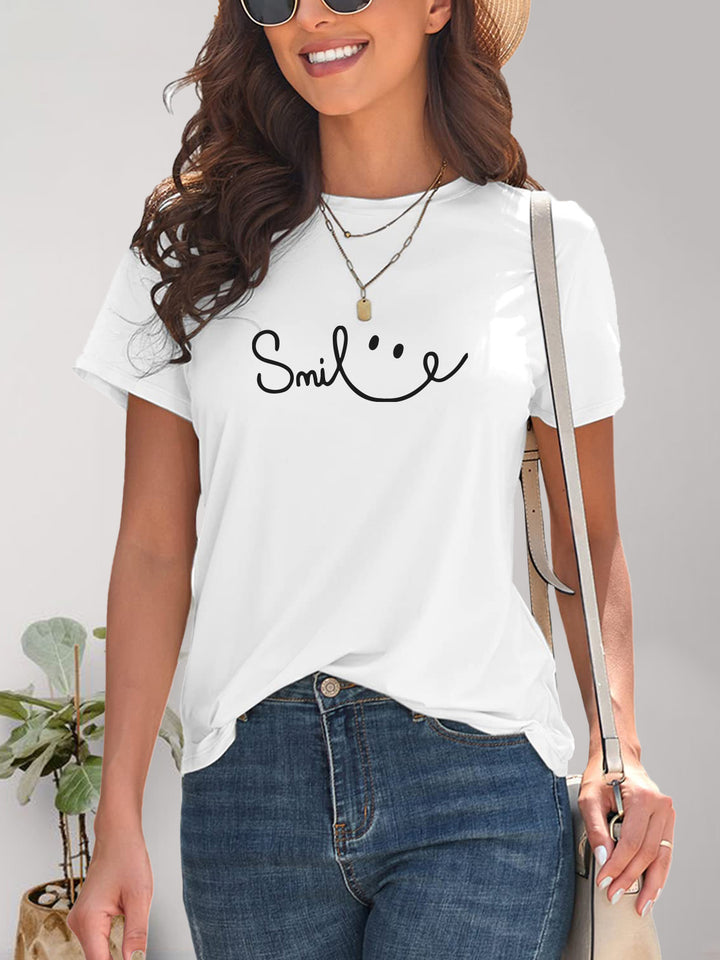 SMILE Round Neck Short Sleeve T-Shirt | Trendsi