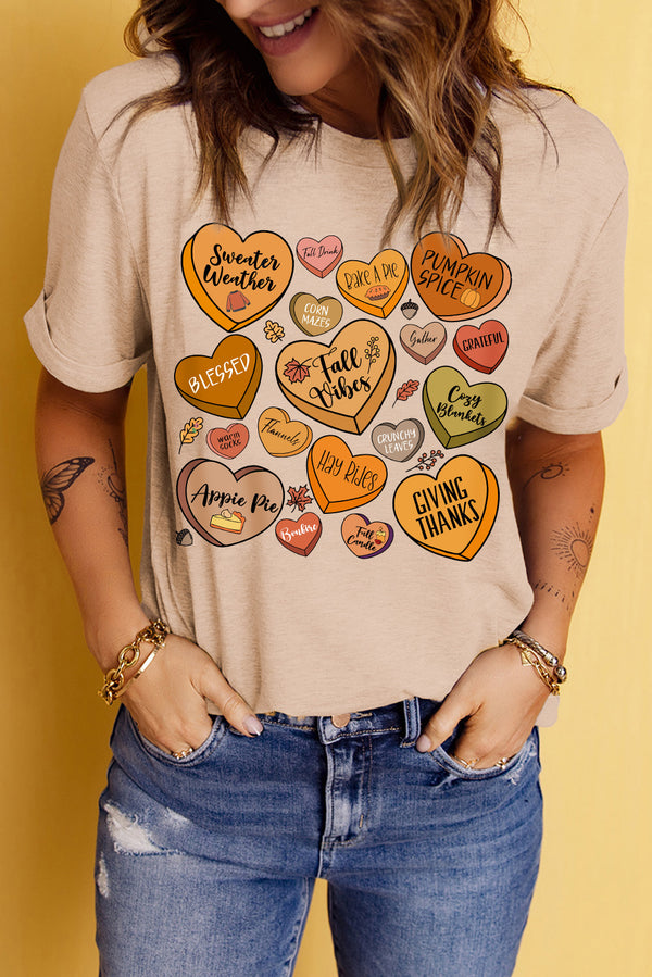 Heart Graphic Round Neck Short Sleeve T-Shirt | Trendsi