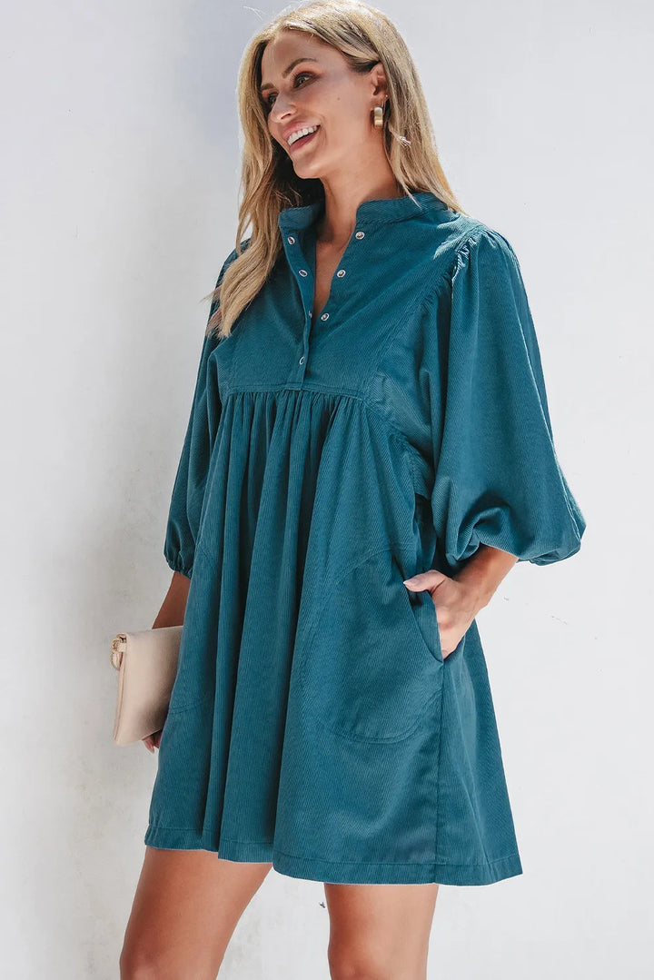 Quarter Snap Three-Quarter Sleeve Dress with Pockets | Trendsi