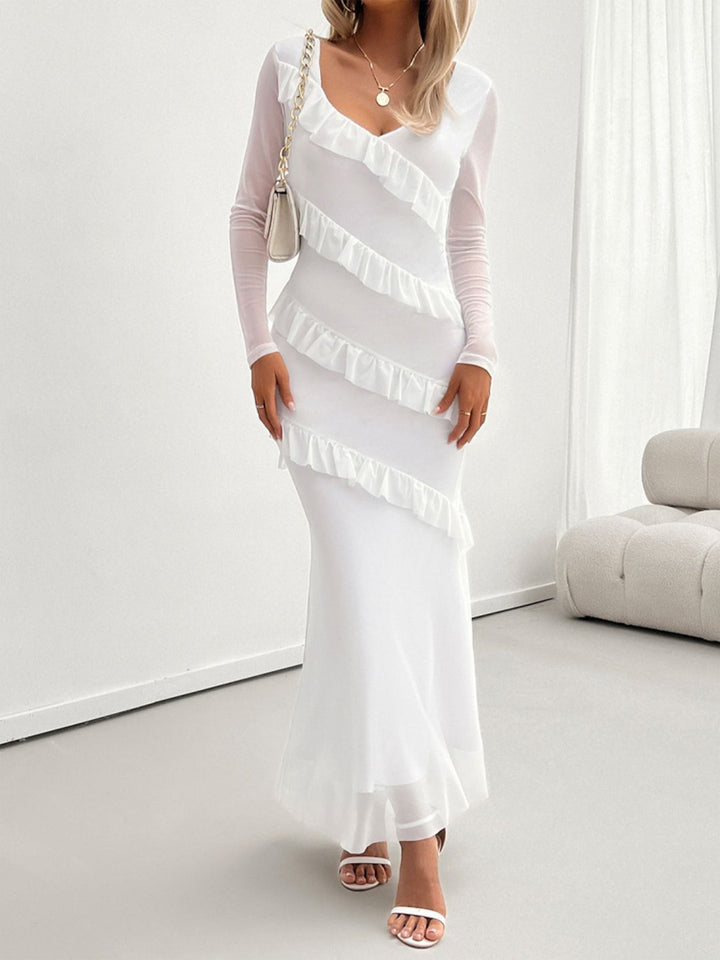 Devine Ruffled Surplice Long Sleeve Maxi Dress | Trendsi