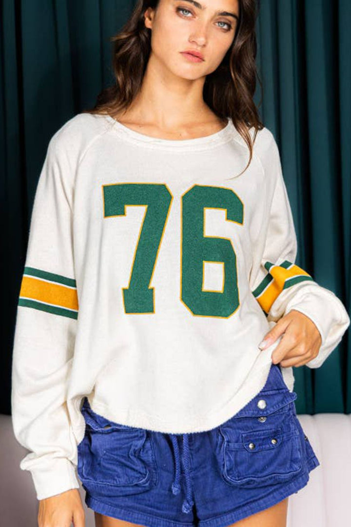 Number 76 Round Neck Long Sleeve Top | Trendsi