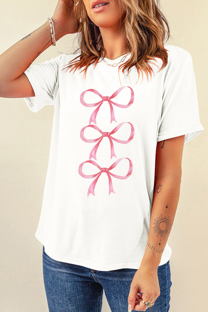 Bow Graphic Round Neck Short Sleeve T-Shirt | Trendsi