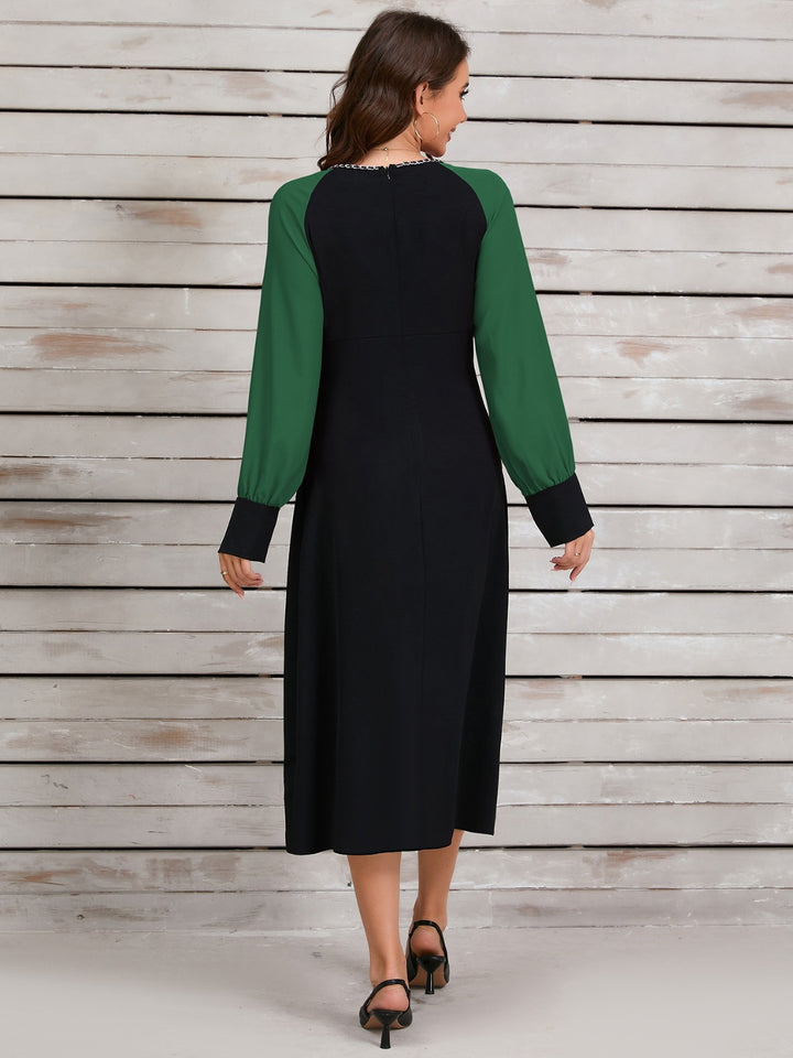 Ruched Contrast Long Sleeve Midi Dress | Trendsi