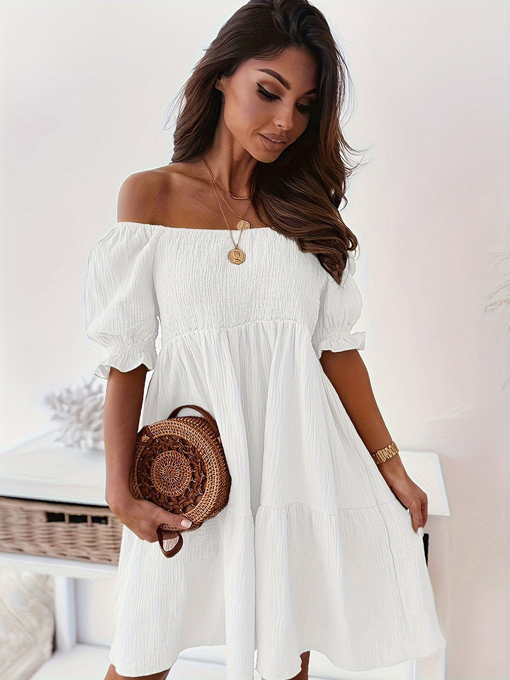 Full Size Ruffled Off-Shoulder Short Sleeve Dress | Trendsi