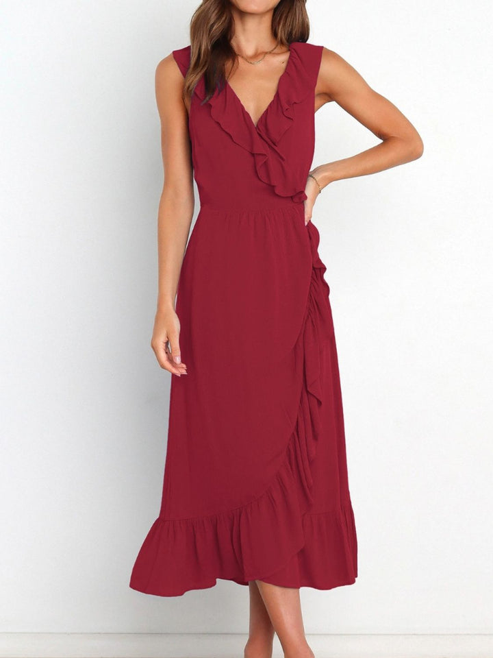 Ruffled Surplice Sleeveless Midi Dress | Trendsi