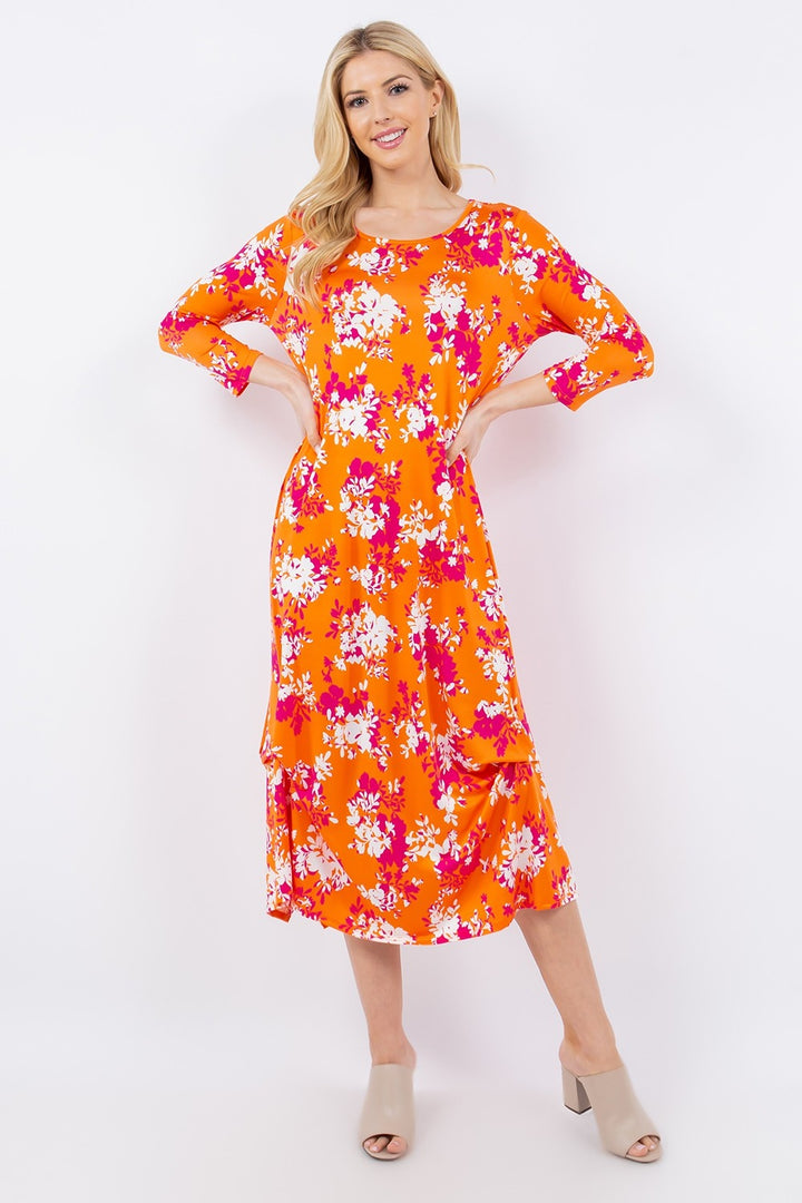 Celeste Full Size Pick-Up Hem Asymmetric Floral Midi Dress | Trendsi