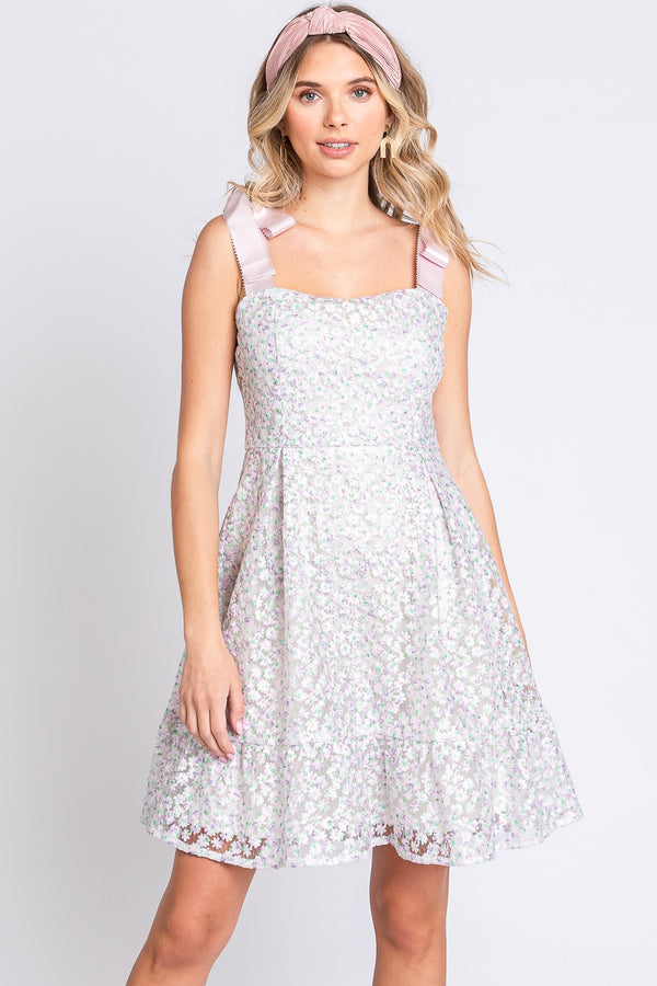 GeeGee Mesh Floral Embroidered Sleeveless Dress | Trendsi