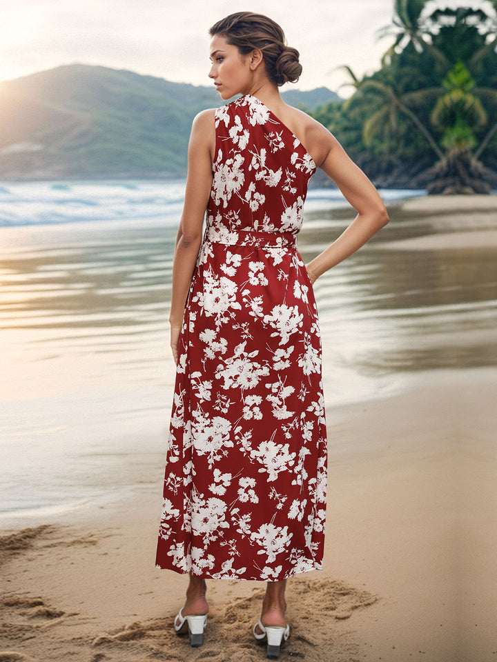 Printed Single Shoulder Sleeveless Dress | Trendsi