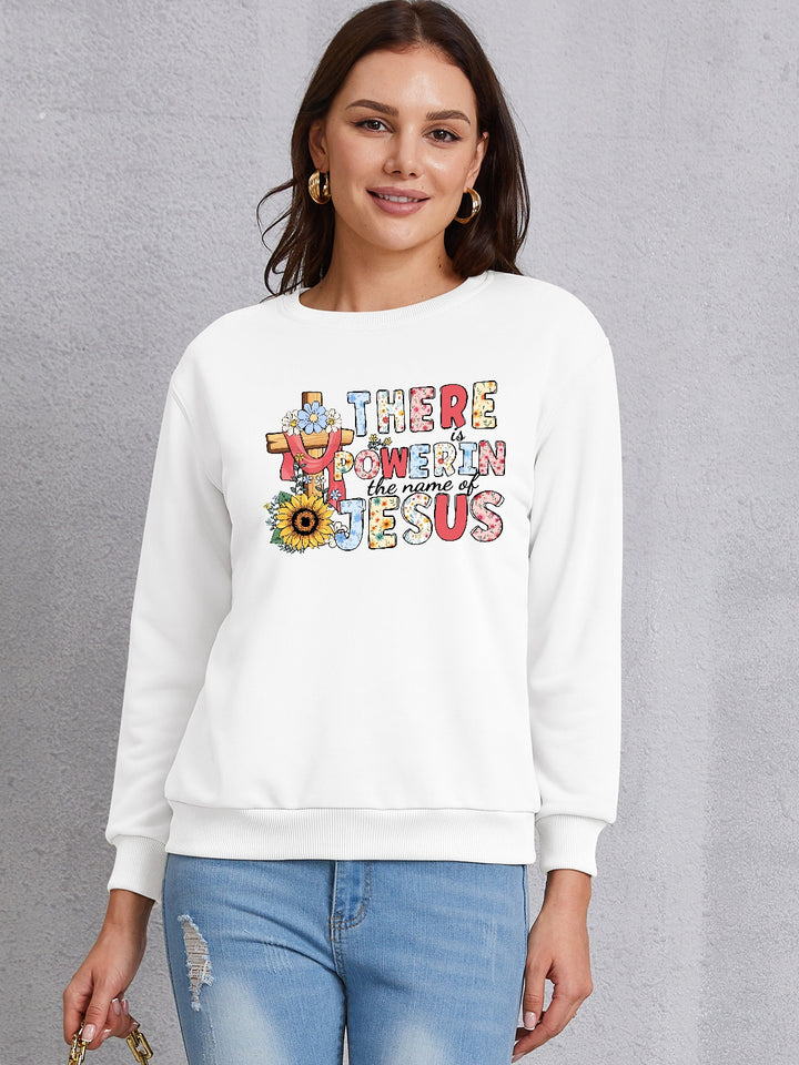 THERE IS POWER IN THE NAME OF JESUS Round Neck Sweatshirt | Trendsi