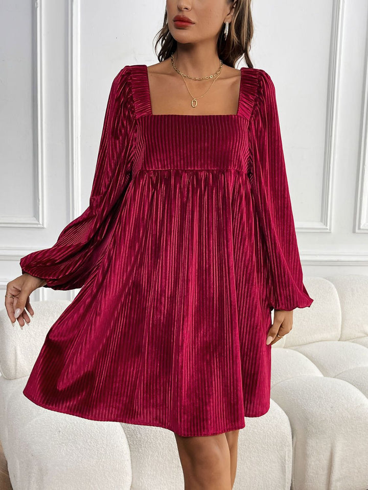 Perfee Tied Pocketed Square Neck Long Sleeve Dress | Trendsi