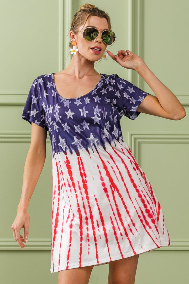 BiBi American Flag Theme Tee Dress | Trendsi