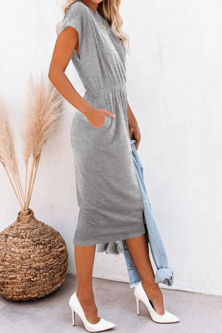 Pocketed Round Neck Cap Sleeve Dress | Trendsi