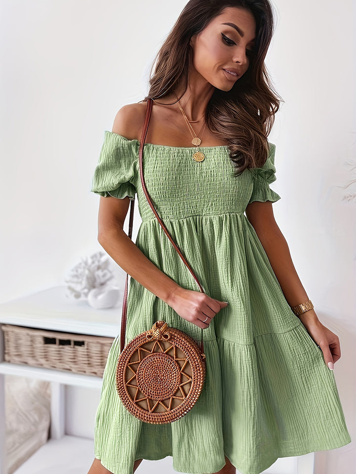 Full Size Ruffled Off-Shoulder Short Sleeve Dress | Trendsi