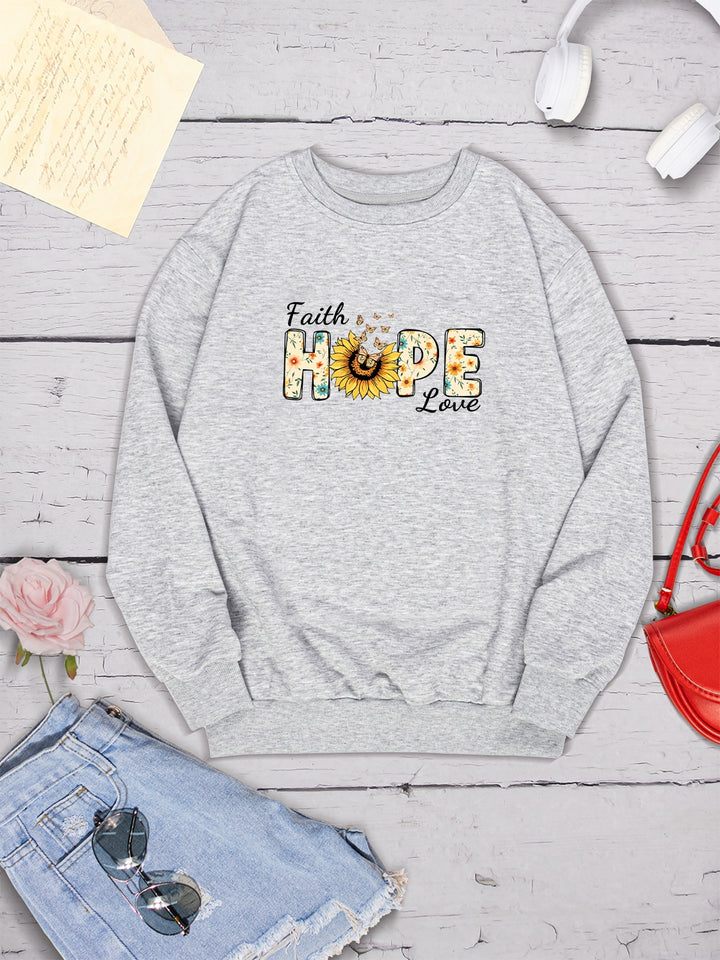 FAITH HOPE LOVE Round Neck Sweatshirt | Trendsi