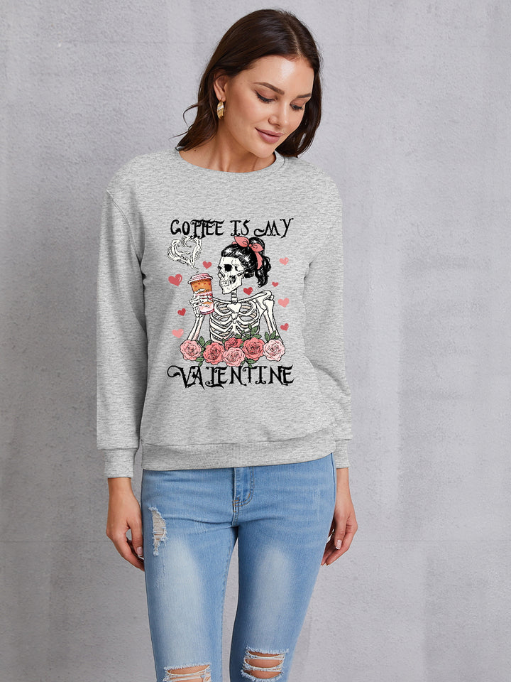 COFFEE IS MY VALENTINE Round Neck Sweatshirt | Trendsi