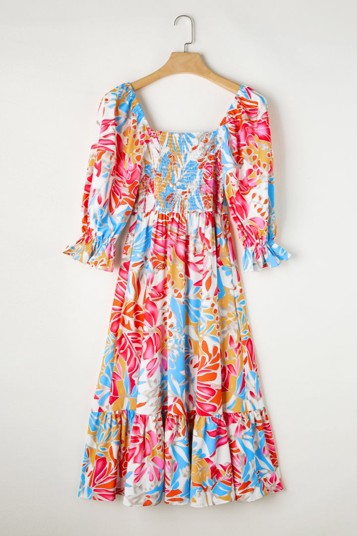 Smocked Printed Half Sleeve Midi Dress | Trendsi