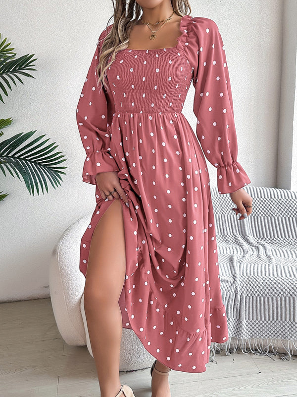 Polka Dot Flounce Sleeve Midi Dress | Trendsi