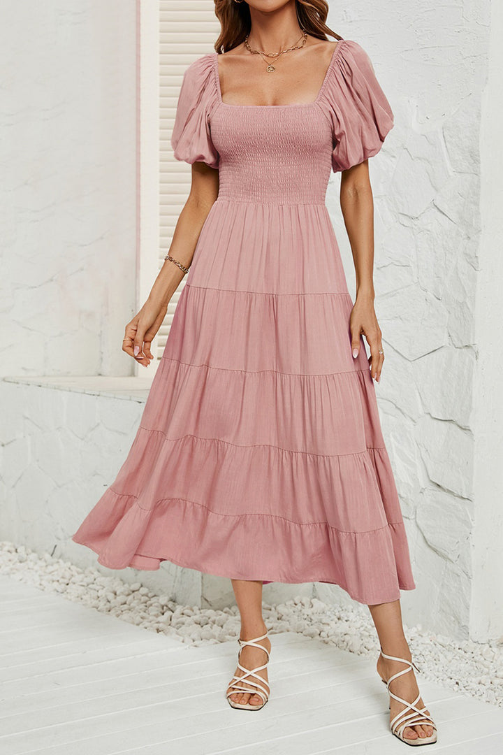 Smocked Square Neck Puff Sleeve Dress | Trendsi