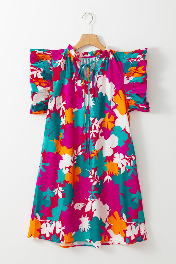 Ruffled Printed Cap Sleeve Mini Dress | Trendsi