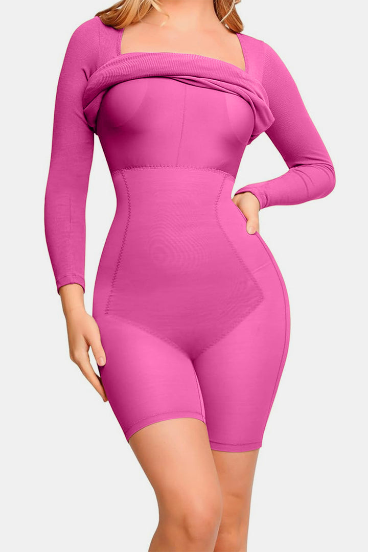 Basic Bae Full Size Built-In Shapewear Square Neck Long Sleeve Dress | Trendsi