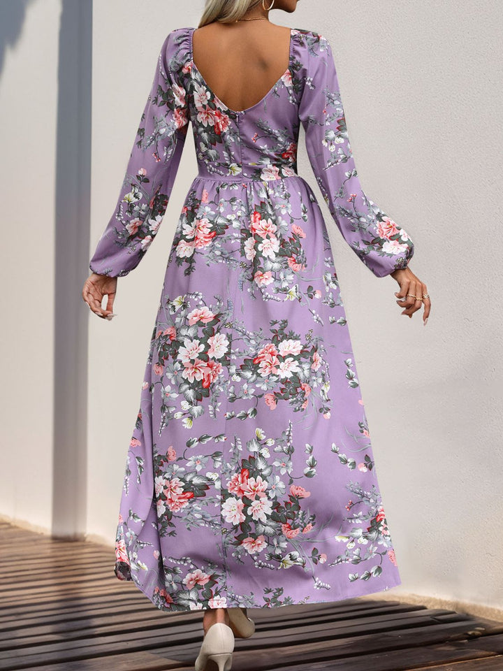 Slit Printed Surplice Long Sleeve Maxi Dress | Trendsi