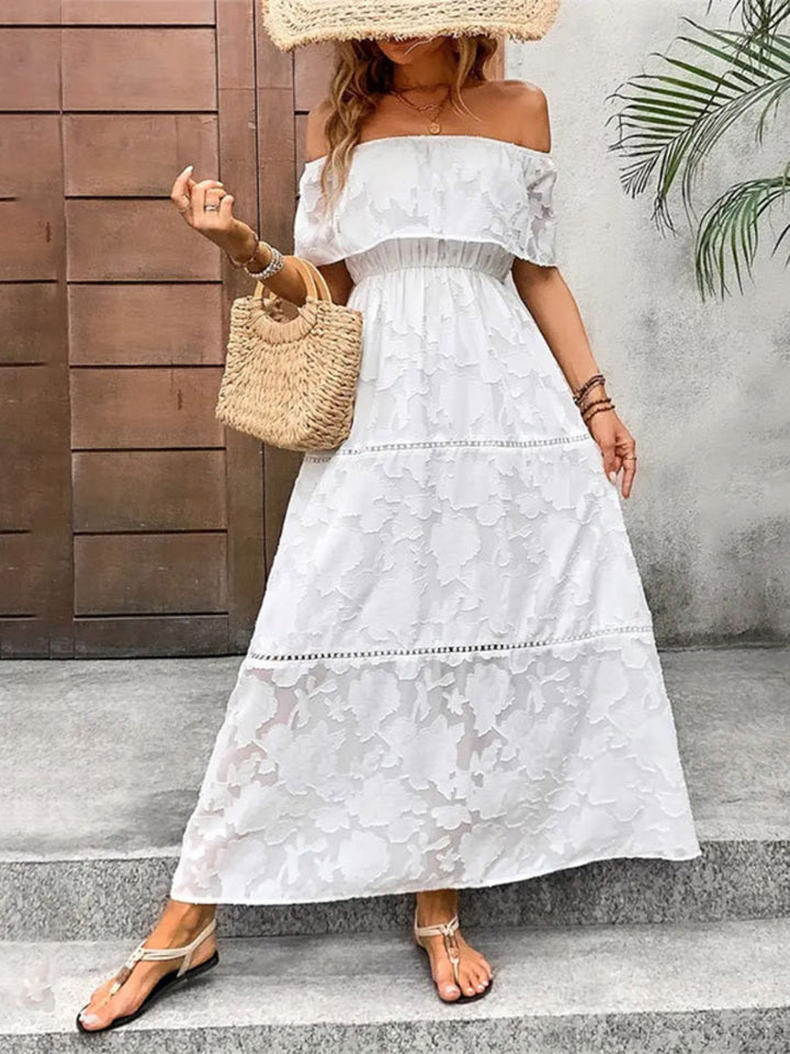 Off-Shoulder Short Sleeve Maxi Dress | Trendsi