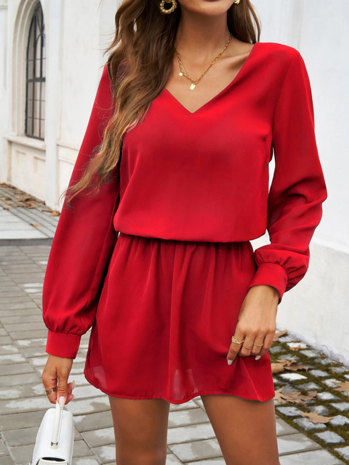 Cutout V-Neck Long Sleeve Mini Dress | Trendsi