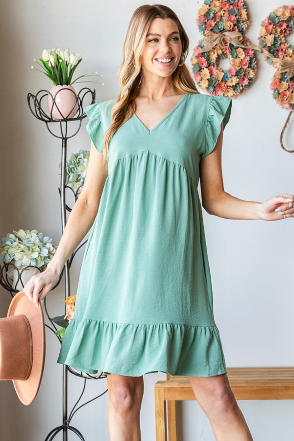 Heimish Full Size Short Sleeve V Neck Ruffled Hem Dress | Trendsi