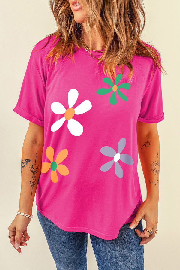 Flower Round Neck Short Sleeve T-Shirt | Trendsi