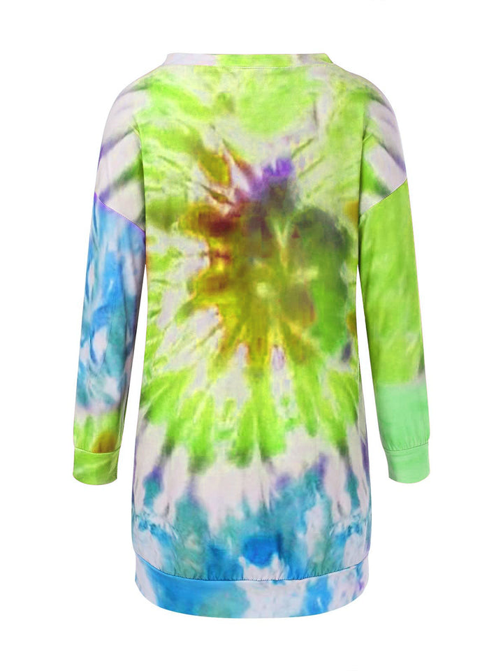 Full Size Tie-Dye Round Neck Long Sleeve Dress | Trendsi