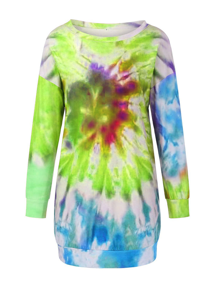 Full Size Tie-Dye Round Neck Long Sleeve Dress | Trendsi