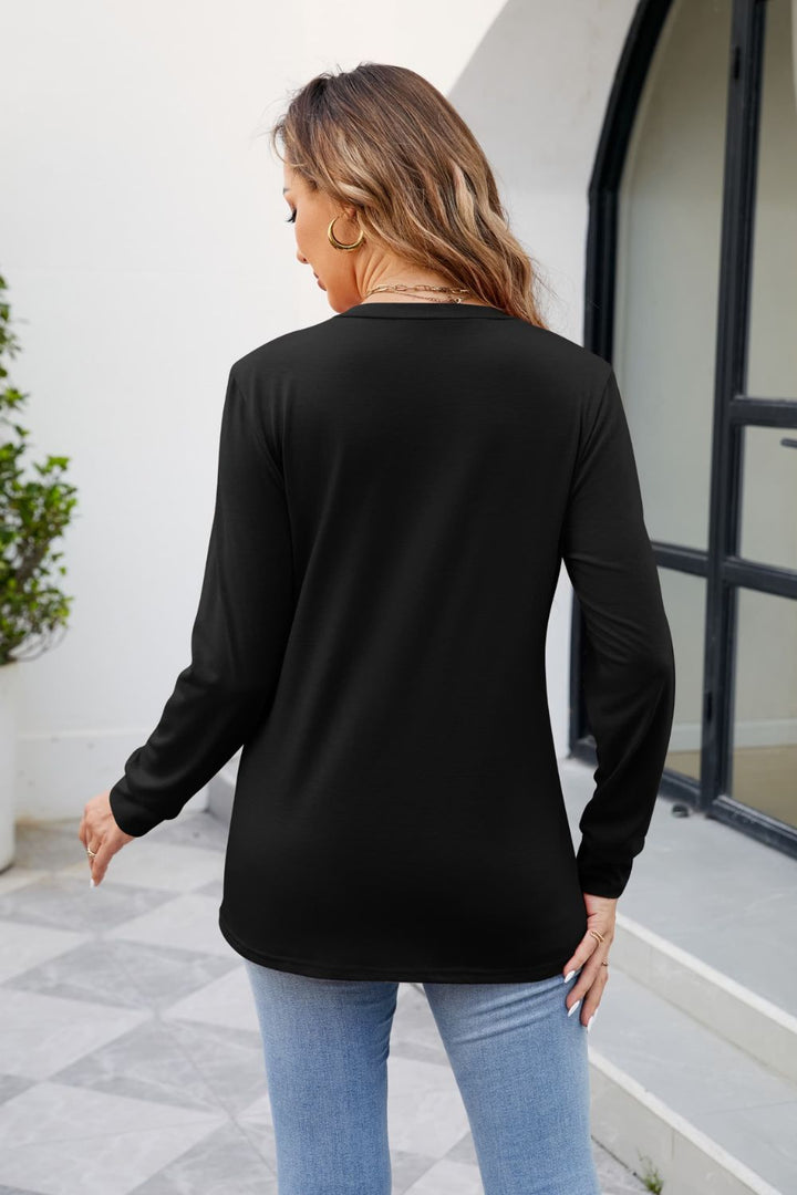 V-Neck Ruched Long Sleeve Blouse | Trendsi