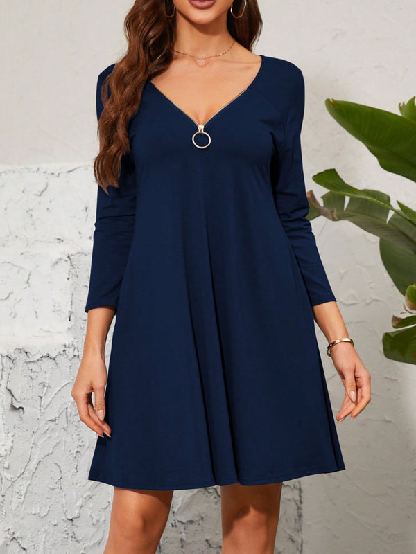 Quarter Zip Long Sleeve Dress | Trendsi