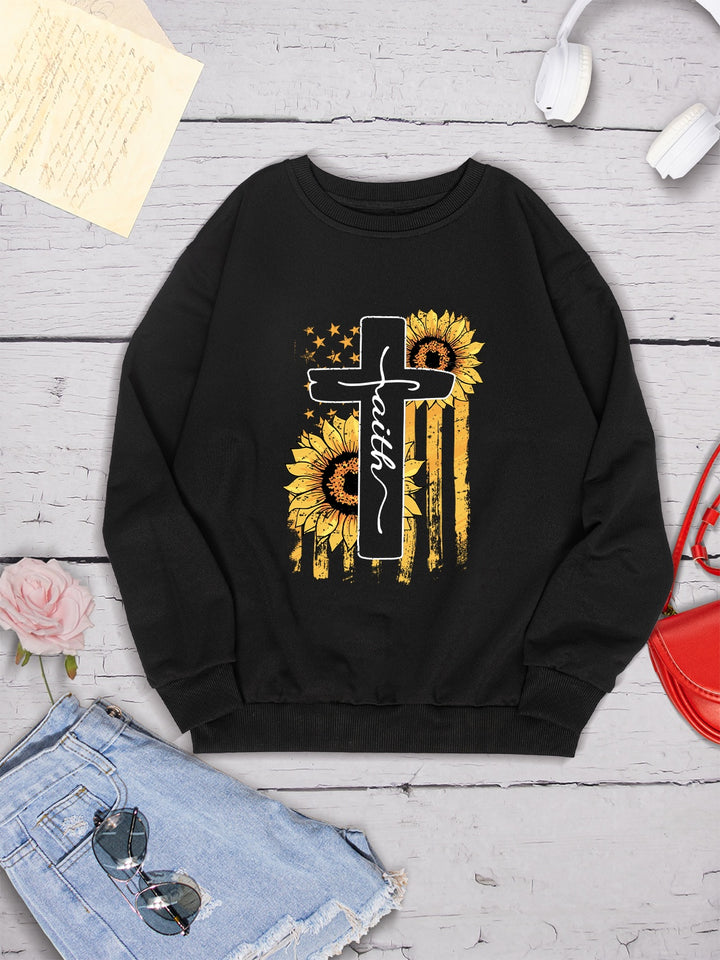 Sunflower Round Neck Dropped Shoulder Sweatshirt | Trendsi