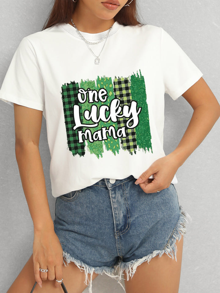 ONE LUCKY MAMA Round Neck T-Shirt | Trendsi