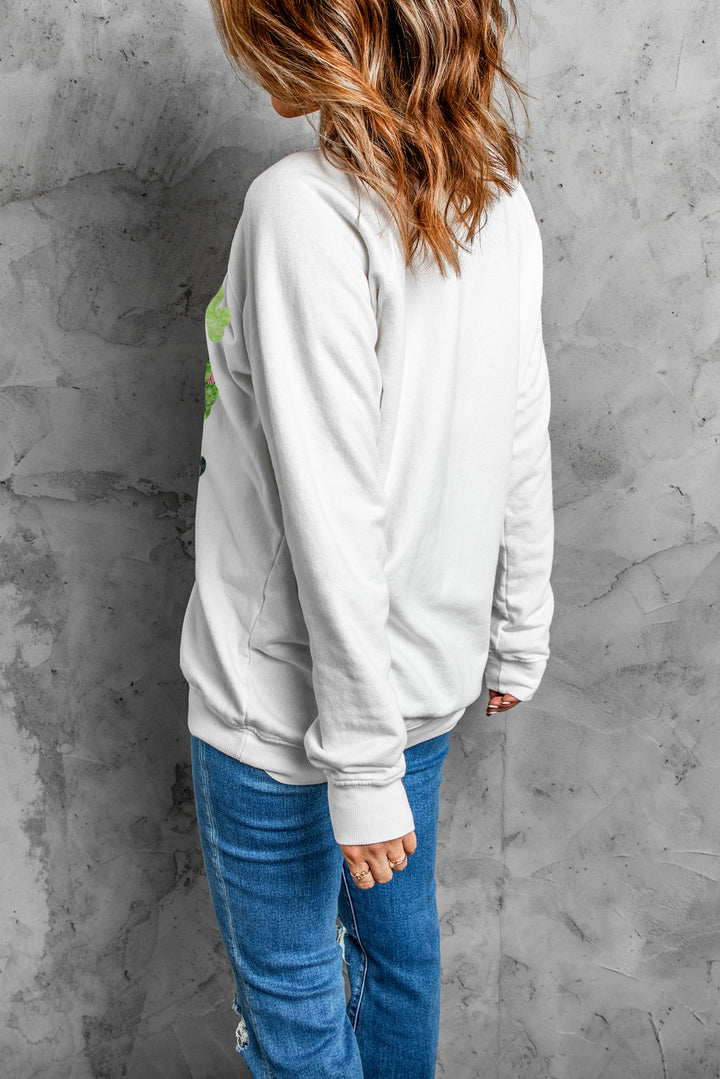 Lucky Clover Round Neck Dropped Shoulder Sweatshirt | Trendsi