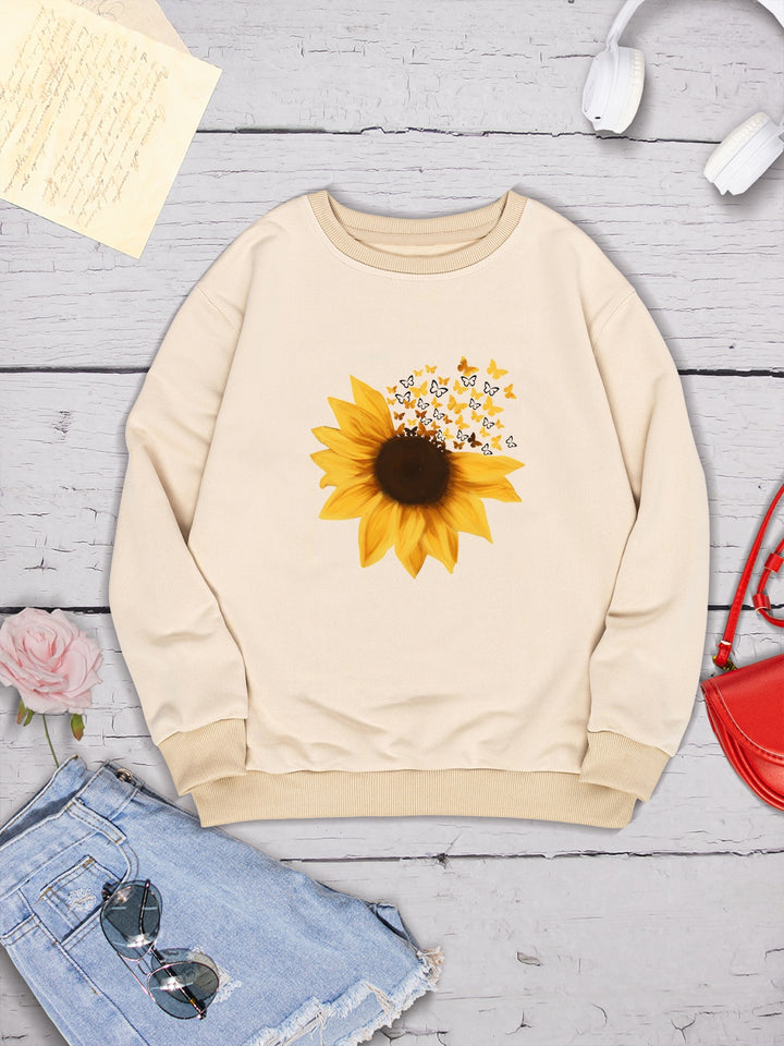 Sunflower Round Neck Dropped Shoulder Sweatshirt | Trendsi