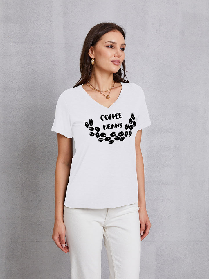 COFFEE BEANS V-Neck Short Sleeve T-Shirt | Trendsi